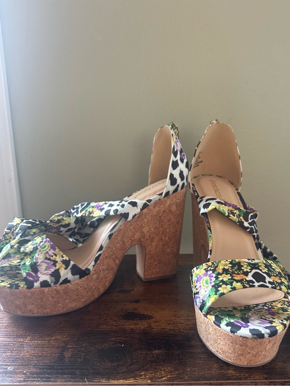 Shoe Dazzle Floral Cork Platform Sandals - Multicolor